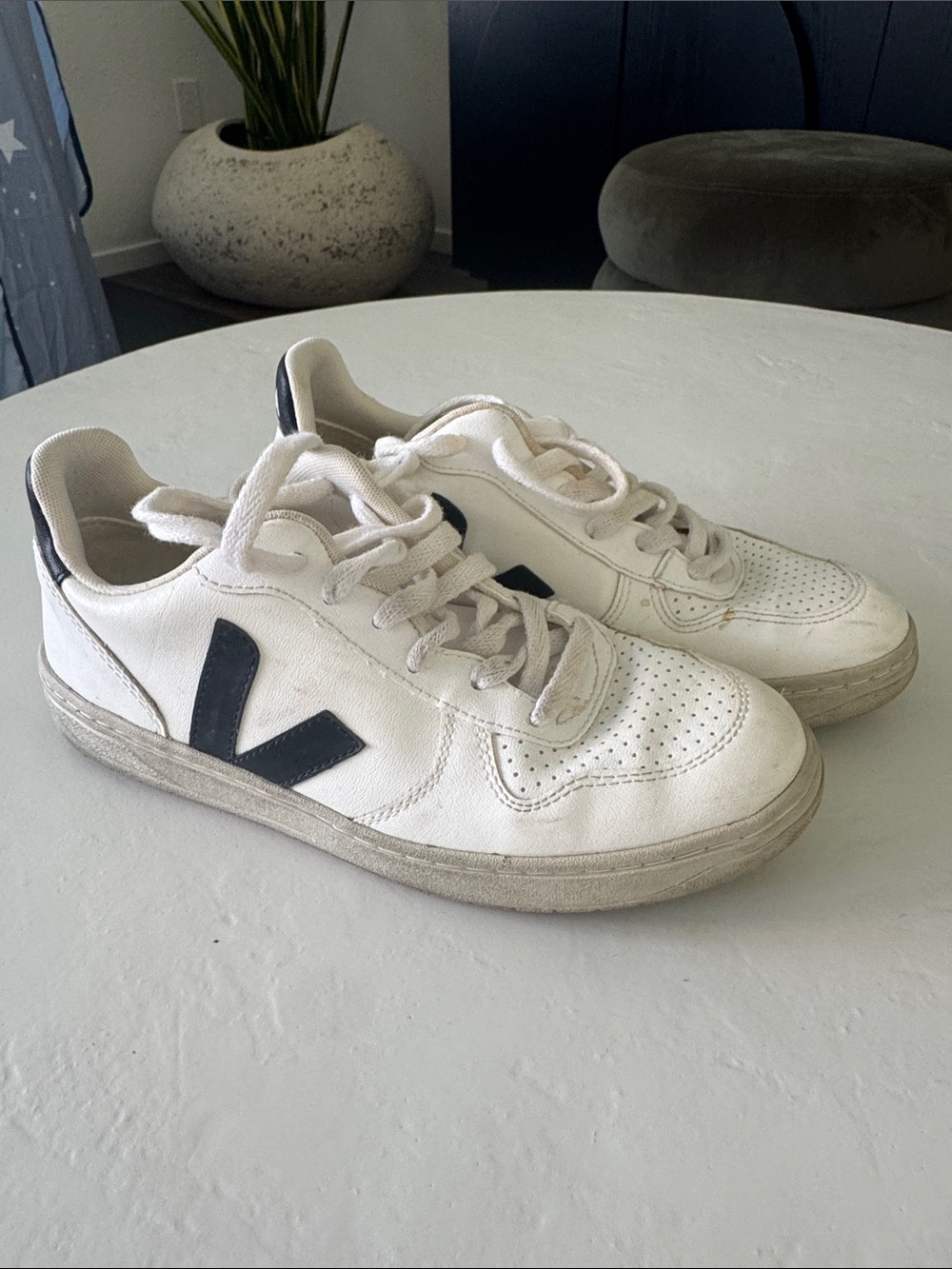 White Leather Sneakers with Black Accent